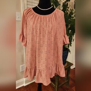 Pink Eyelet Ruffle Sleeve Dress